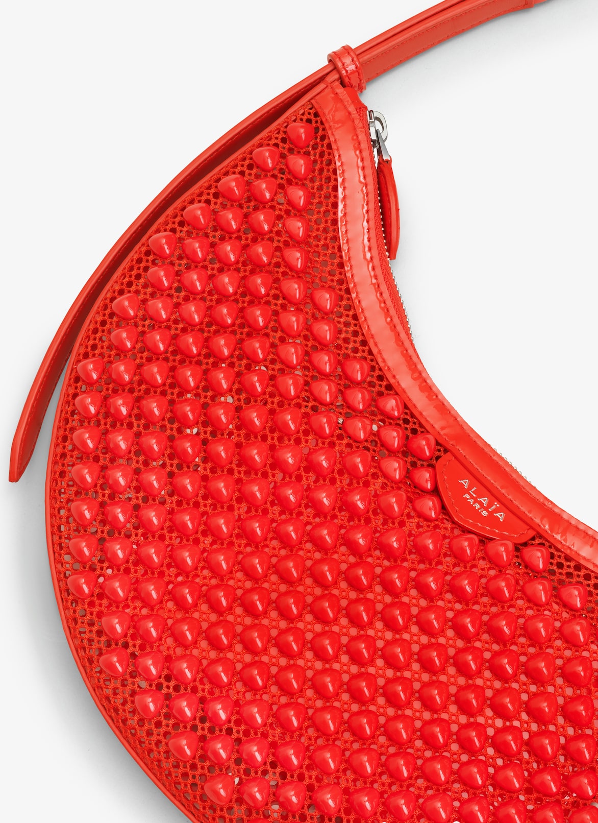 ONE PIECE DEMI LUNE BAG IN FISHNET PYRAMIDS ALAÏA ORANGE ONE PIECE DEMI LUNE BAG IN FISHNET PYRAMIDS